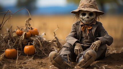 Scarecrow. Halloween concept. Generative Ai