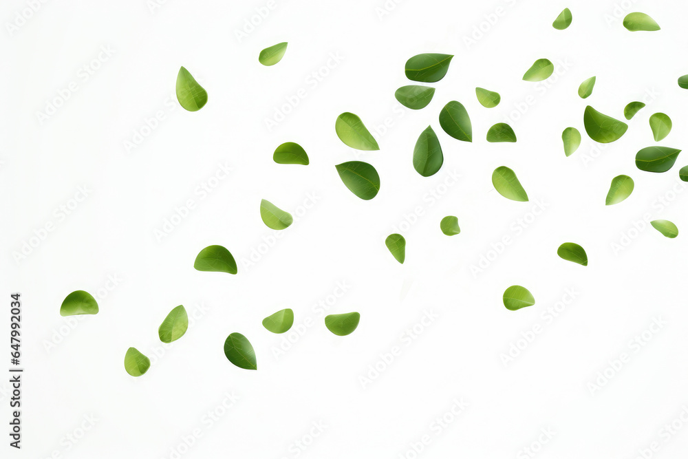 Poster captivating image of bunch of green leaves gracefully soaring through air. this versatile picture ca