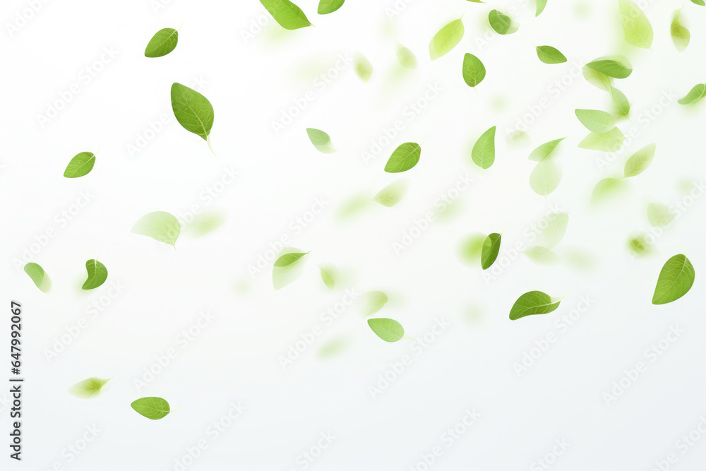Poster captivating image of bunch of green leaves gracefully floating in air. perfect for adding touch of n