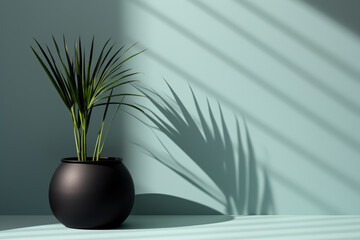Picture of plant in black vase on table. Suitable for home decor and interior design projects.