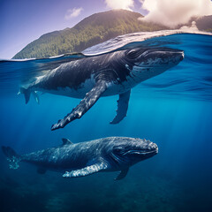 Naklejka premium shark and dolphin