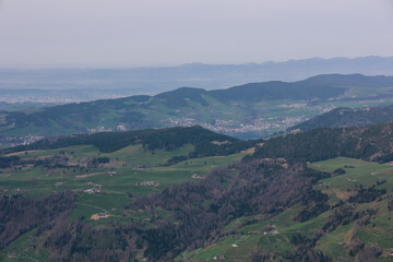 Fototapeta na wymiar Beautiful view of alps mountain from Rigi Kulm, Switzerland on calm sunny day.