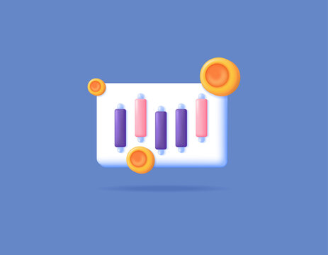 stock market and investment. market information, equity market, stocks, mutual funds, foreign exchange. buy sell. Candlesticks and coins. symbols or icons. Minimalist 3D Design Concept. vector element
