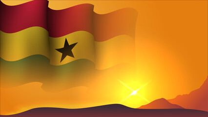 ghana waving flag concept background design with sunset view on the hill vector illustration - obrazy, fototapety, plakaty
