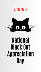 National Black Cat Day. Banner, poster, greeting card with cute black kitten, cat in cartoon style.