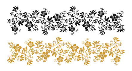 Seamless black and golden floral ornament border vector.