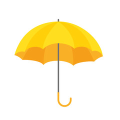 Cartoon colorful yellow umbrella icon. Yellow umbrella with handle protection from rain isolated on white background. stylish rainy weather symbol. Flat style vector Illustration 