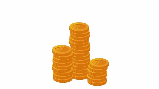 Stack of gold coins. 2D animation video. Motion graphics with alpha channel.