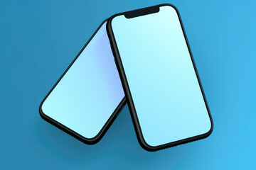 Two smartphones are placed side by side on blue surface. This image can be used to showcase technology, mobile devices, communication, or social media.