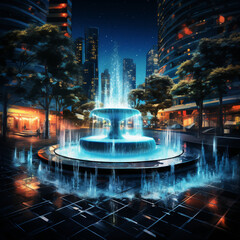 Modern fountain in the city. - obrazy, fototapety, plakaty