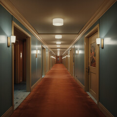 Corridor of a hotel retro. - obrazy, fototapety, plakaty