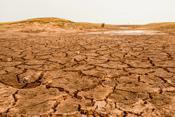 Drought.Dry and cracked land,Dry due to lack of rain.Effects of climate change such as desertification and droughts.