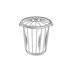 trash can in outline style on white background
