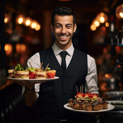 Waiter with appetizers.