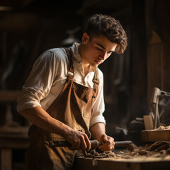 Carpenter in his workshop. Carpentry.
