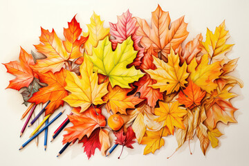 Naklejka na ściany i meble Autumn Leaves Falling Gently Painted With Crayons