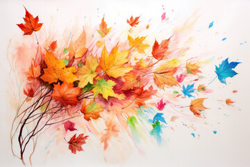 Autumn Leaves Falling Gently Painted With Crayons