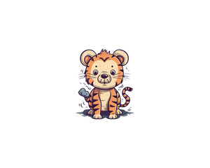 Fototapeta premium Cute cartoon tiger. isolated on transparent on PNG background