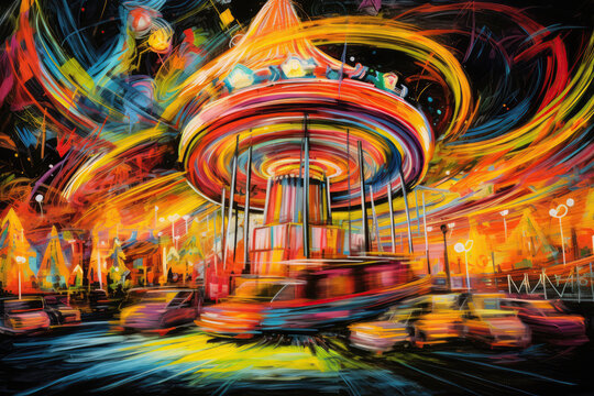 Carnival Rides In Motion Painted With Crayons