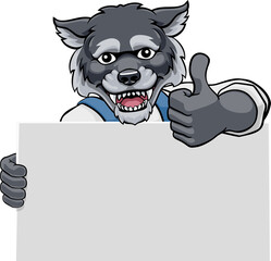Wolf Painter Handyman Mechanic Plumber Cartoon