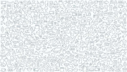 food and cooking doodle line icon background. - obrazy, fototapety, plakaty