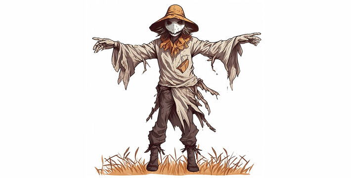 Art Scarecrow Clipart Work Hand Drawing Style White Background