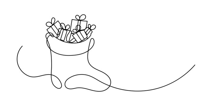 black line art christmas stocking gifts clip art preview