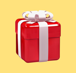 red gift box with white ribbon 3d illustration. red gift box with white ribbon 3d icon.