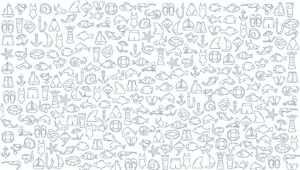 sea doodle line icon background. sea and summer doodle line icon background - obrazy, fototapety, plakaty