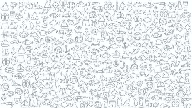 sea doodle line icon background. sea and summer doodle line icon background