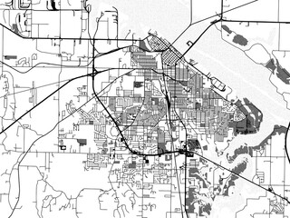 Greyscale vector city map of  Decatur Alabama in the United States of America with with water, fields and parks, and roads on a white background.