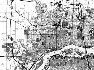 Greyscale vector city map of  Davenport Center Iowa in the United States of America with with water, fields and parks, and roads on a white background.