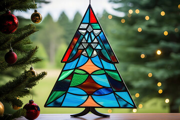 stained glass, colorful christmas tree decoration