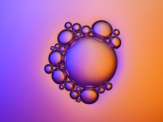 Close up soap bubble on water led light background