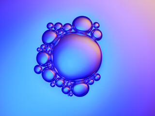 Close up soap bubble on water led light background