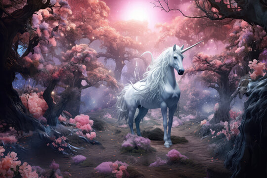 Fairytale Forest With Unicorns Painted With Crayons