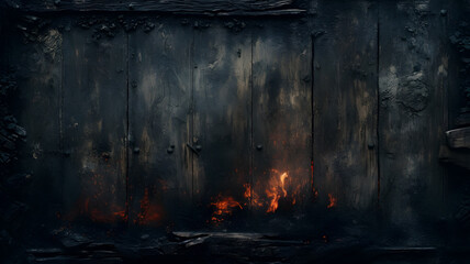 Fototapeta premium fire burning in the middle of a wooden door Generative AI