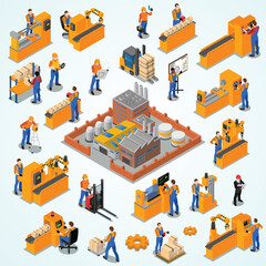 factory workers isometric composition - obrazy, fototapety, plakaty
