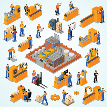 Factory Workers Isometric Composition