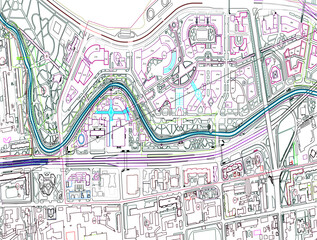 Obraz premium Vector sketch illustration of urban site plan layout design