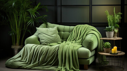 Modern Living Room with Green Velvet Comfort