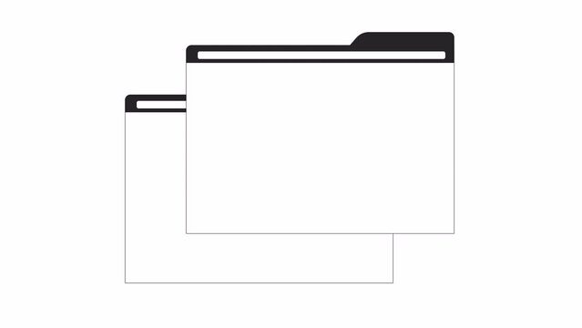 Nineties file folders bw outline 2D object animation. Retro organization archive computer technology monochrome linear cartoon 4K video. Storage y2k animated item isolated on white background
