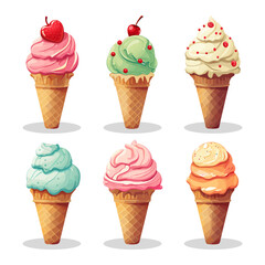 ice cream set vector illustration isolated on  PNG transparent background