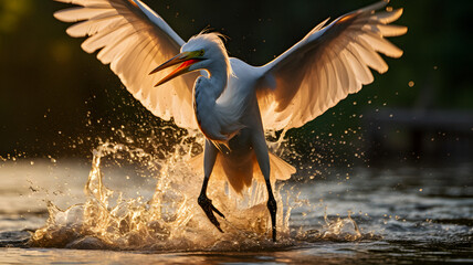 araffe bird with open wings landing on water with its wings spread Generative AI - obrazy, fototapety, plakaty