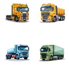 set of trucks vector illustration isolated on  PNG transparent background