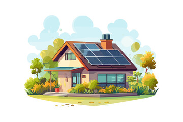 Real estate house with solar vector illustration isolated on  PNG transparent background