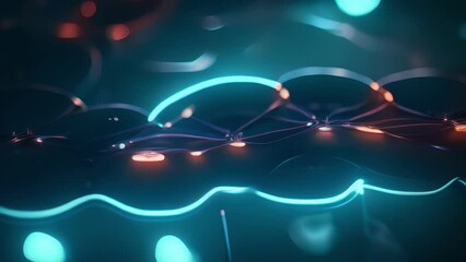 As if viewed under a microscope, shimmering particles float in the air, continuously bonding and breaking apart to create an everchanging network of molecular connections.