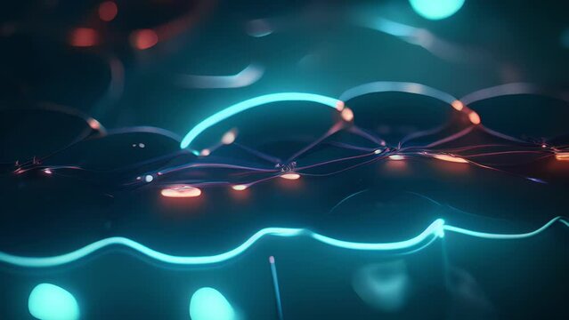 As if viewed under a microscope, shimmering particles float in the air, continuously bonding and breaking apart to create an everchanging network of molecular connections.