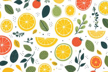 Fruits seamless pattern vector illustration isolated on  PNG transparent background