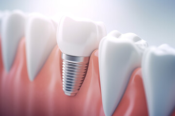 3D generated dental teeth implant.Health concept.Created with Generative AI technology. - obrazy, fototapety, plakaty